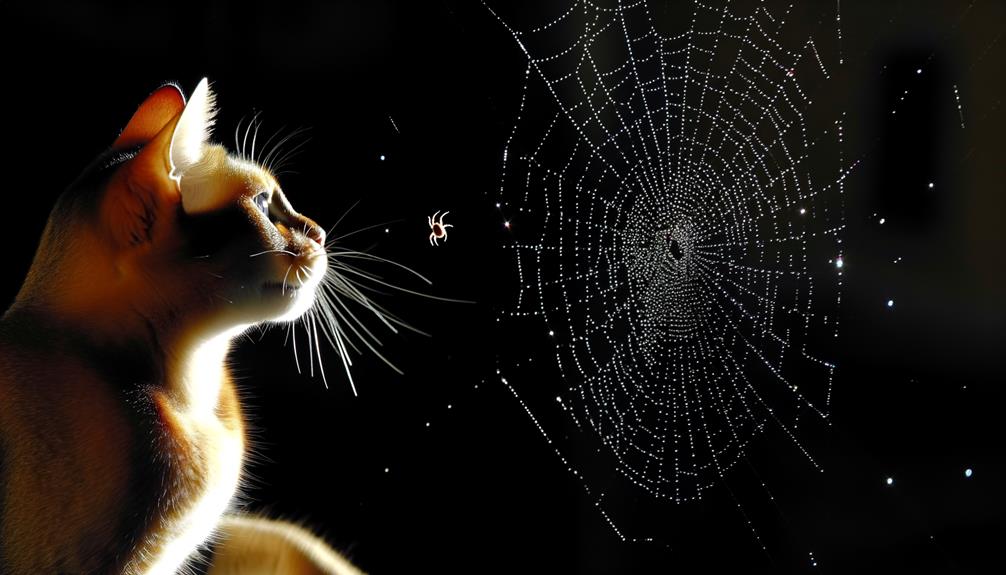 cat eating spider webs